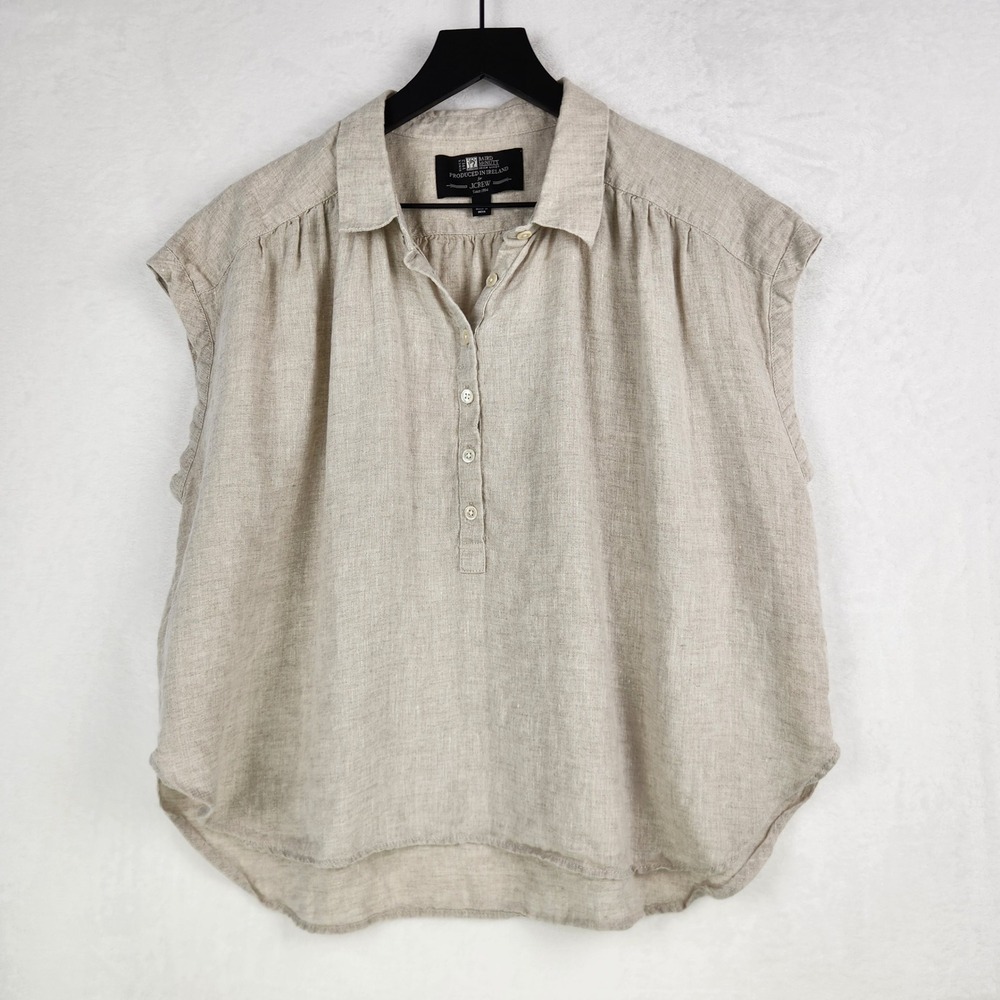 J.Crew Baird McNutt 100% Irish Linen Button Top Womens Medium Beige Relaxed Boho